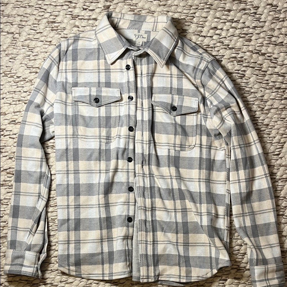 J. Crew Seaboard soft knit shirt in Cream and Gray plaid